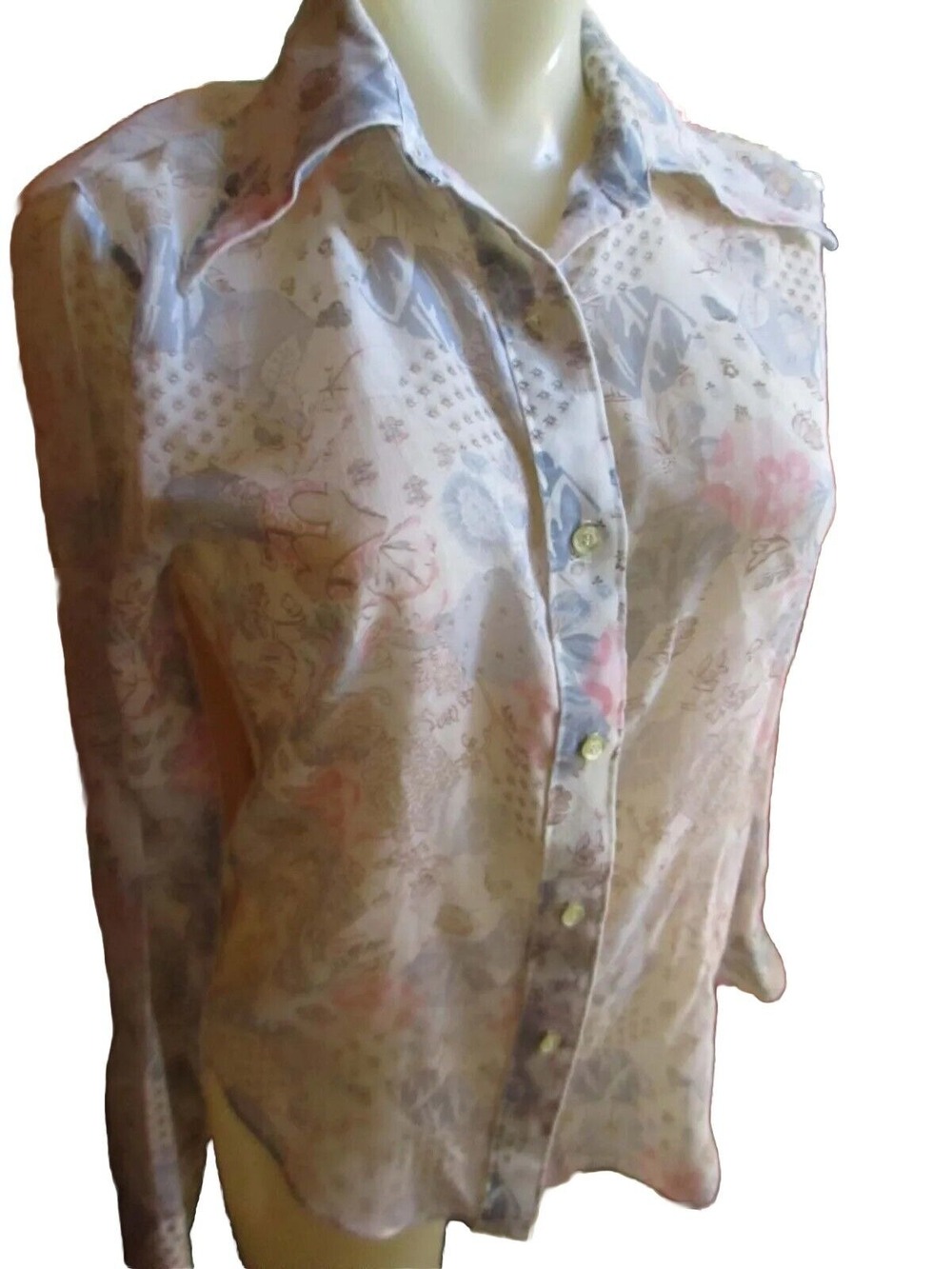 Large 12 Vintage Tucci Featherweight Boho Secretary Blouse Top 1970's  Buttery